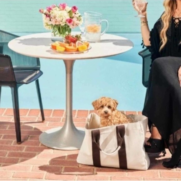 Le Bar Marche Le Plage Tote Canvas Bag Cream Brown Large - Picture 4 of 9